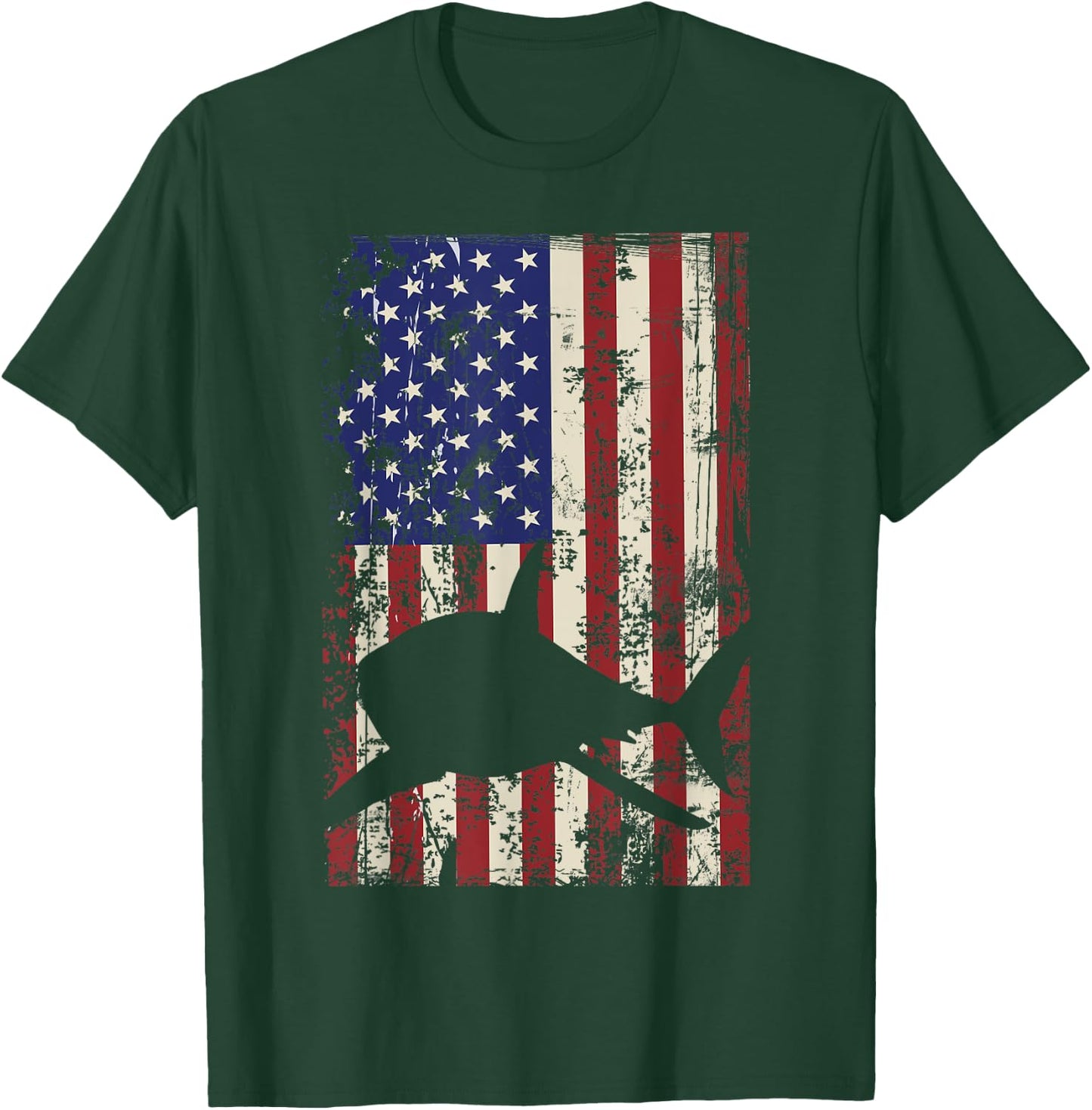 American Shark Flag 4th of July Patriotic Kids Men T-Shirt - T-Shirt | Forest