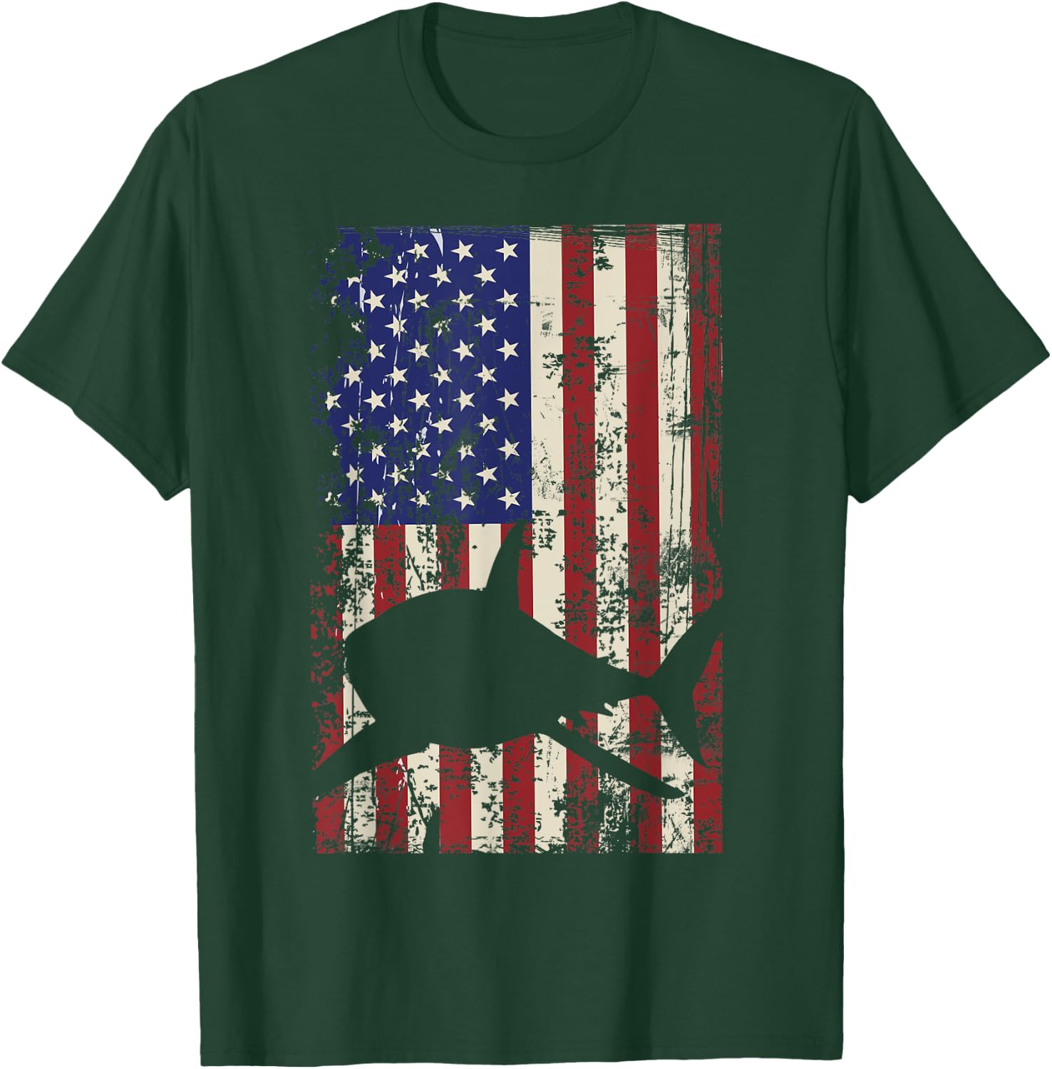 American Shark Flag 4th of July Patriotic Kids Men T-Shirt - T-Shirt | Forest
