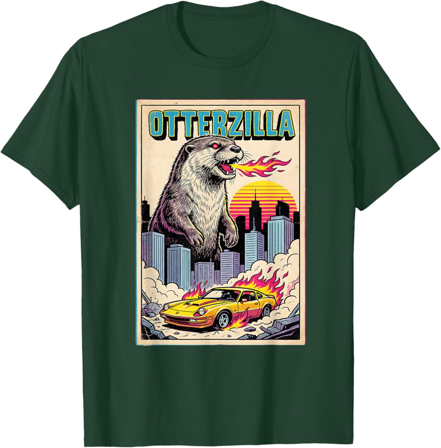 Cute Otter Kids Her Mom Dad Otterzilla Meme Toddler Retro T-Shirt - T-Shirt | Forest