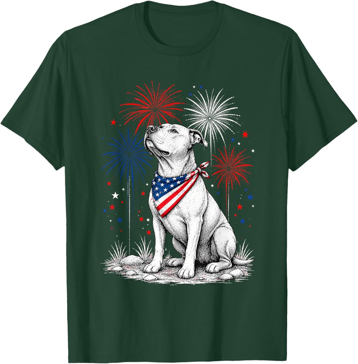 Pitbull America's 250th Patriotic Fireworks Animal Lovers T-Shirt - T-Shirt | Forest
