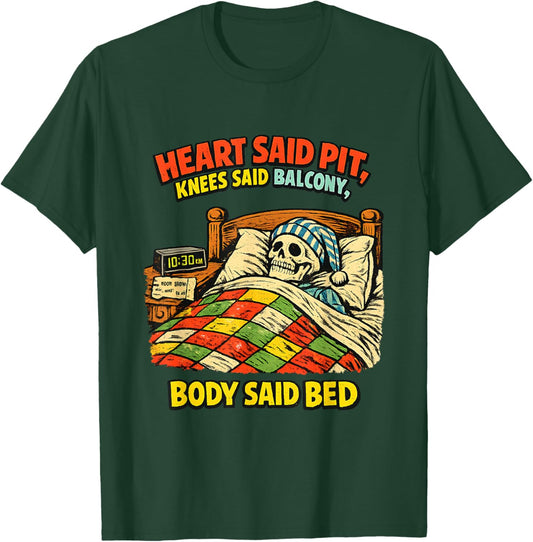 Funny Aging Metalhead Mosh Pit Concert Bed Recovery Skeleton T-Shirt - T-Shirt | Forest