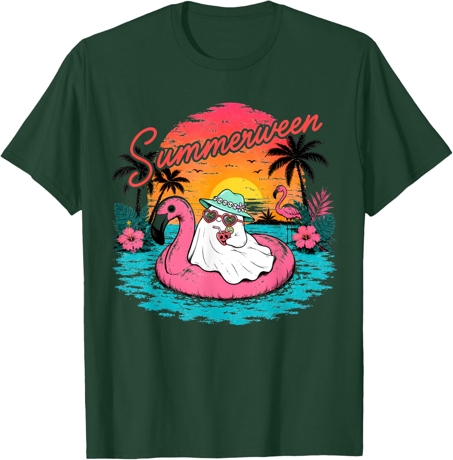 Summerween Funny Ghost Summer Halloween Vacation T-Shirt - T-Shirt | Forest