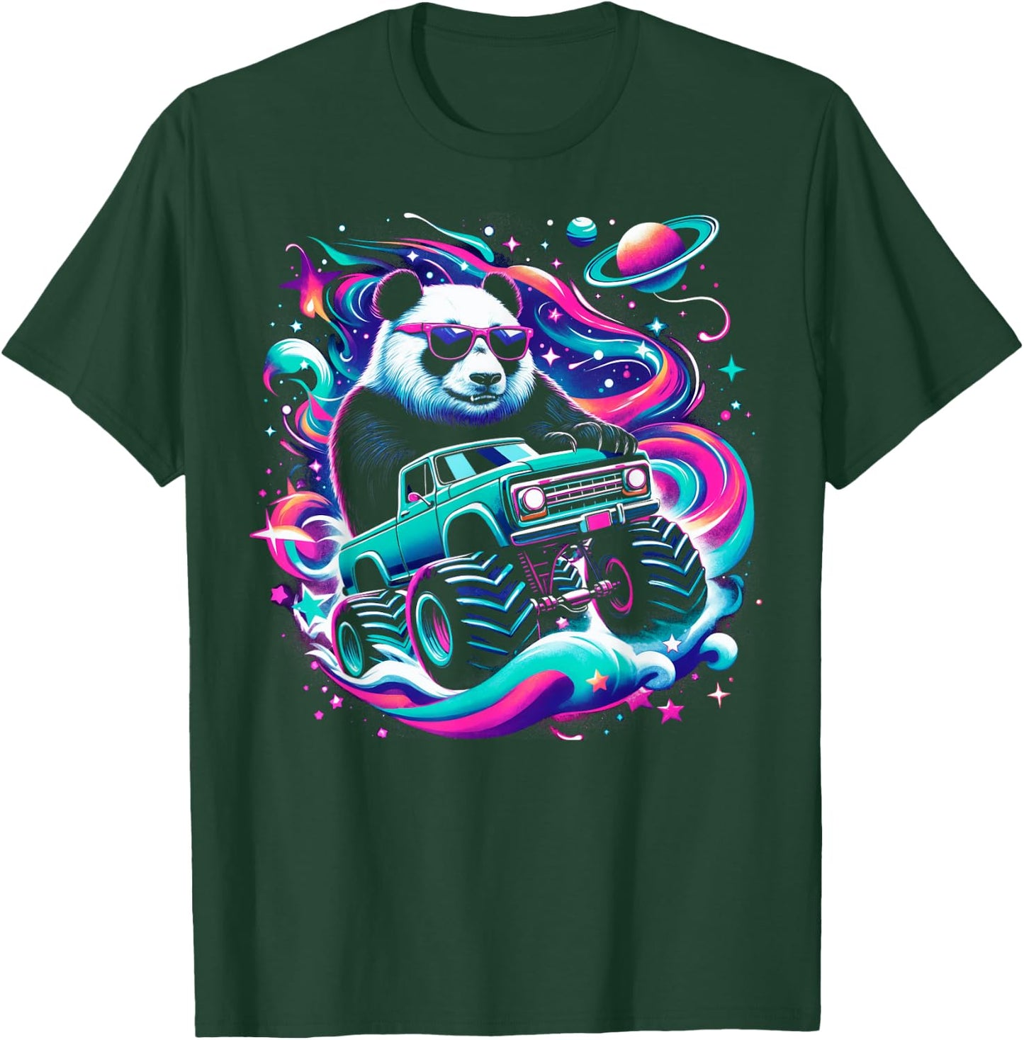 Cool Giant Panda Driving Monster Truck in Cosmic Space T-Shirt - T-Shirt | Forest