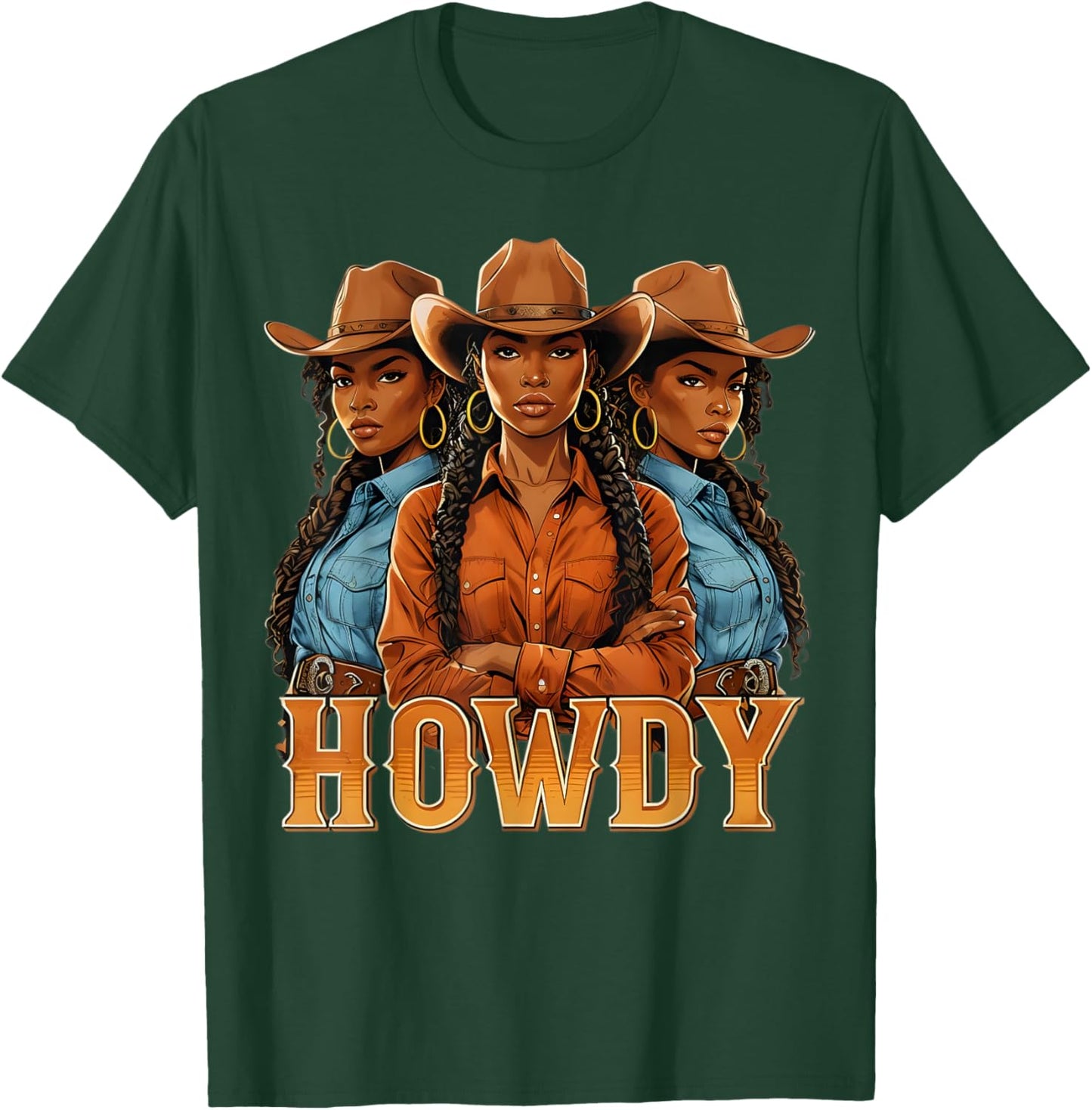 Howdy Retro Western Melanin Black Cowgirl African Women T-Shirt - T-Shirt | Forest