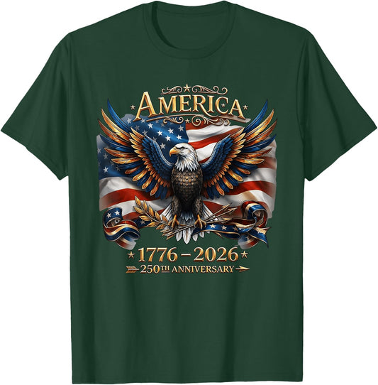 America 1776-2026, USA Flag 250th Anniversary 4th of July T-Shirt - T-Shirt | Forest