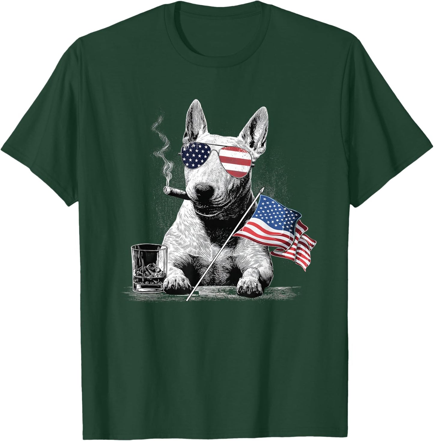 Bull Terrier Dog Dad Patriotic American Flag July Fourth T-Shirt - T-Shirt | Forest