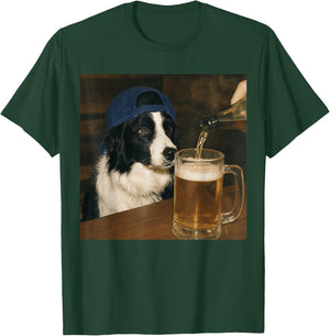 Border Collie Drinking Beer Funny Dog Meme T-Shirt - T-Shirt | Forest