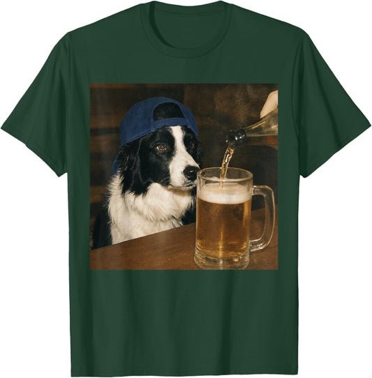 Border Collie Drinking Beer Funny Dog Meme T-Shirt - T-Shirt | Forest