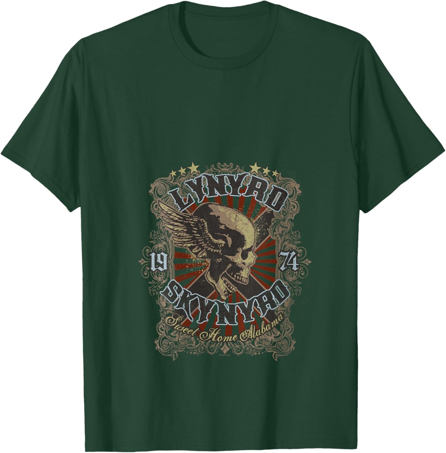 Women's Lynyrd Skynyrd Sweet Home Alabama Biker 1974 Skull Vintage V-Neck T-Shirt - T-Shirt | Forest