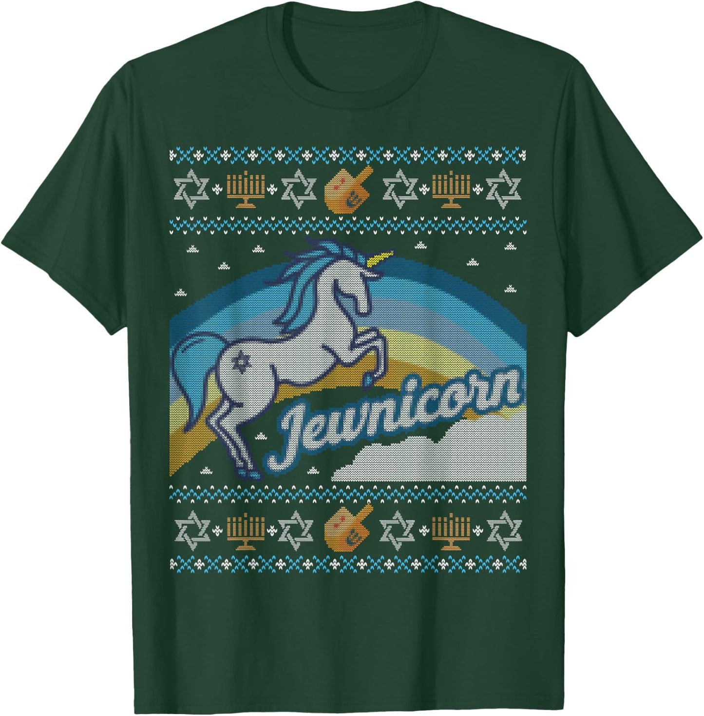 Funny Ugly Hanukkah Sweater Shirt Unicorn Jewnicorn T-Shirt - T-Shirt | Forest