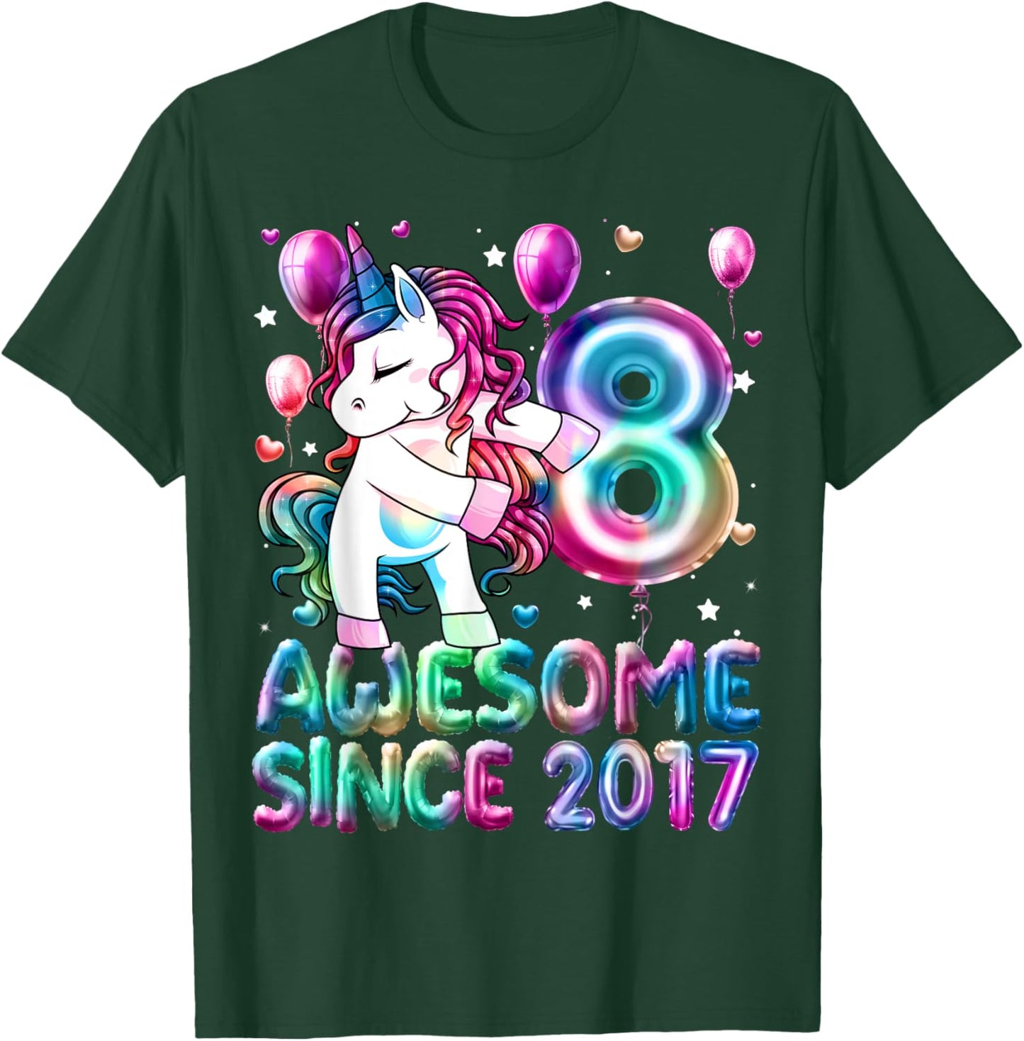 Flossing Unicorn 8 Year Old 8th Birthday Girl Unicorn Party T-Shirt - T-Shirt | Forest