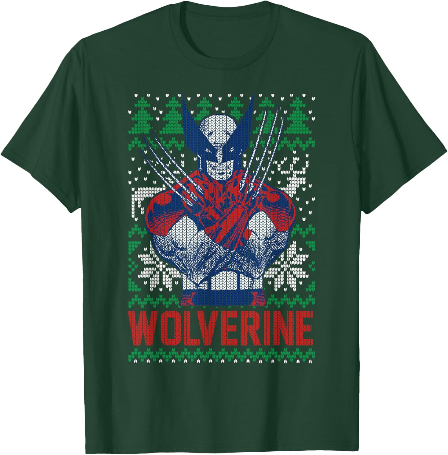 Marvel X-Men Wolverine Christmas Tree Ugly Sweater T-Shirt - T-Shirt | Forest