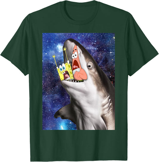 Spongebob And Patrick Shark Attack T-Shirt - T-Shirt | Forest