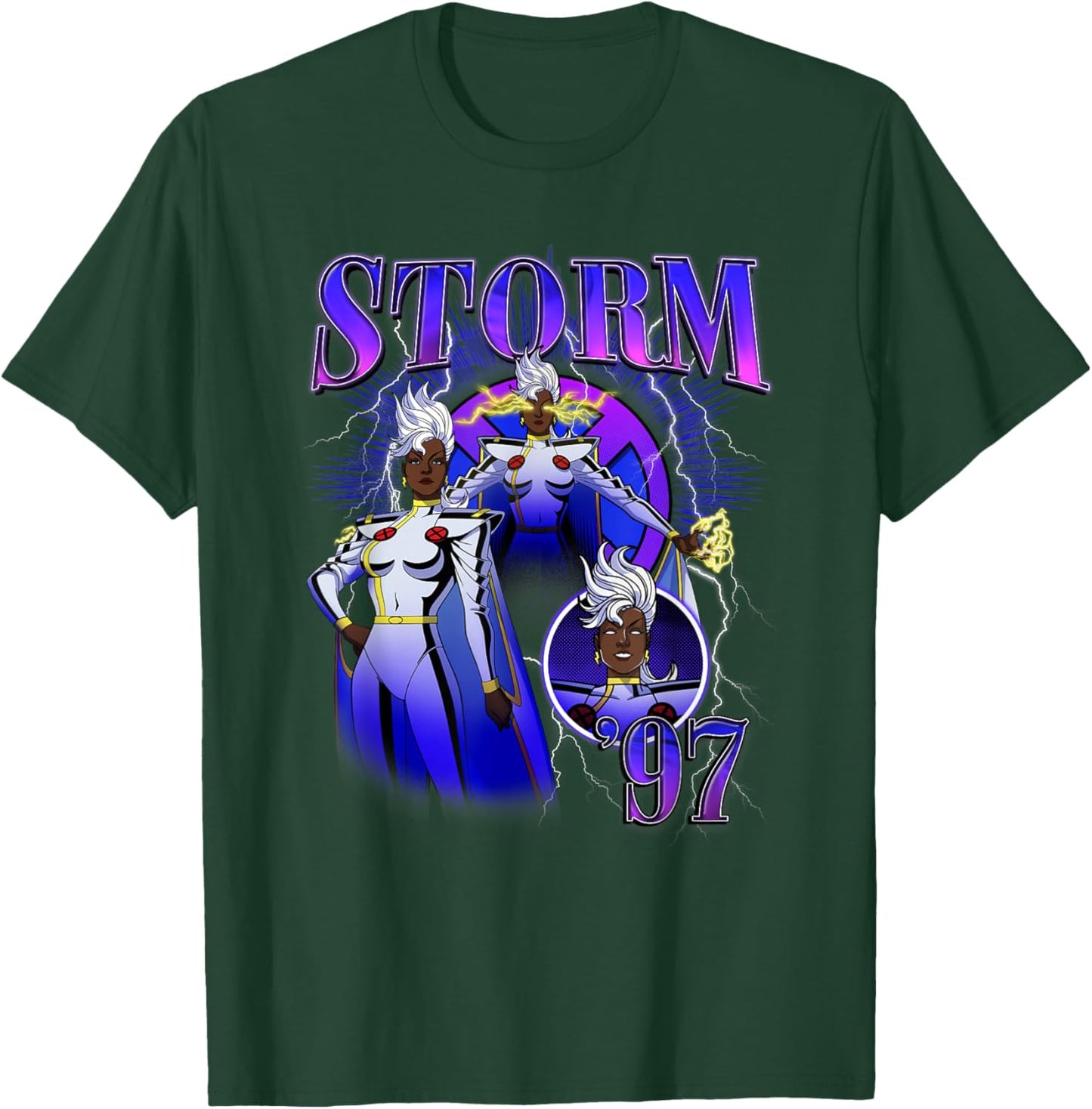 Marvel X-Men '97 Storm Ororo Munroe Lightning Bolt Retro T-Shirt - T-Shirt | Forest