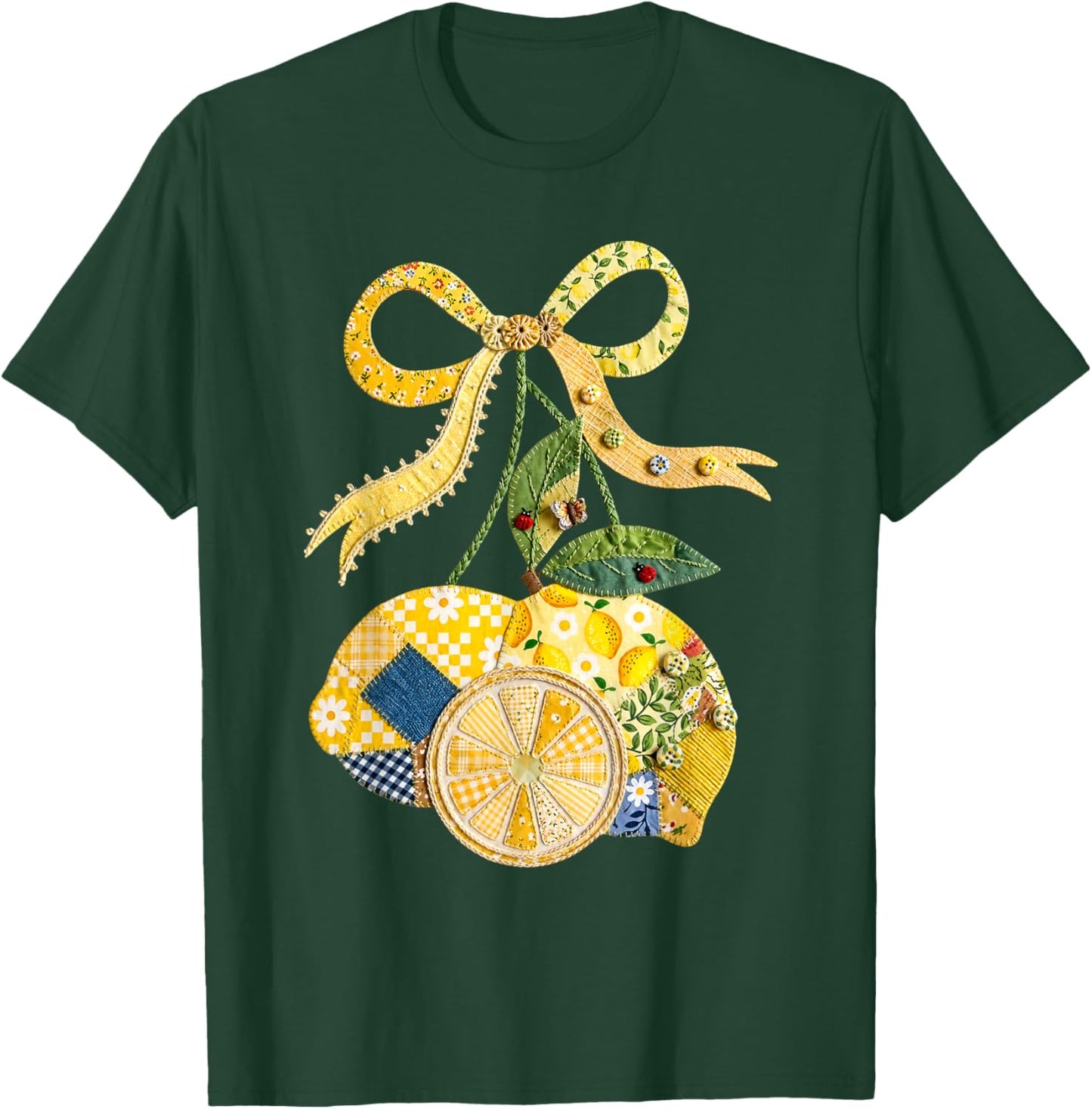 Summer Vacation Lemon Patchwork Coquette Bow Hawaii Beach T-Shirt - T-Shirt | Forest