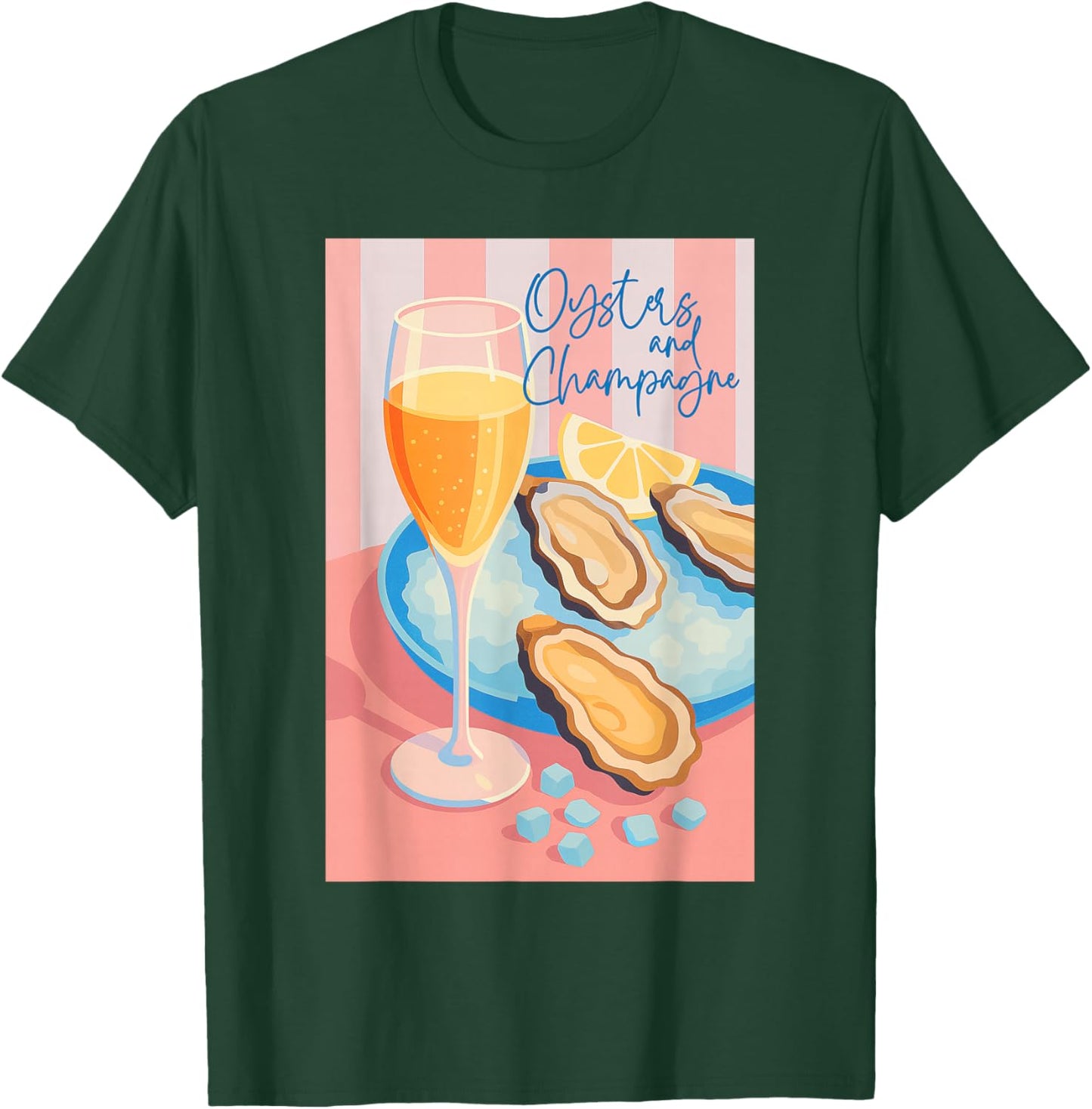 Retro Oysters and Champagne Party Shirt for Seafood Lovers T-Shirt - T-Shirt | Forest