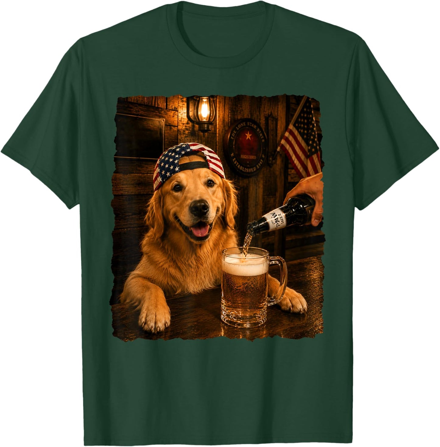 Golden Retriever Dog Meme Drinking Beer USA Flag 4th of July T-Shirt - T-Shirt | Forest