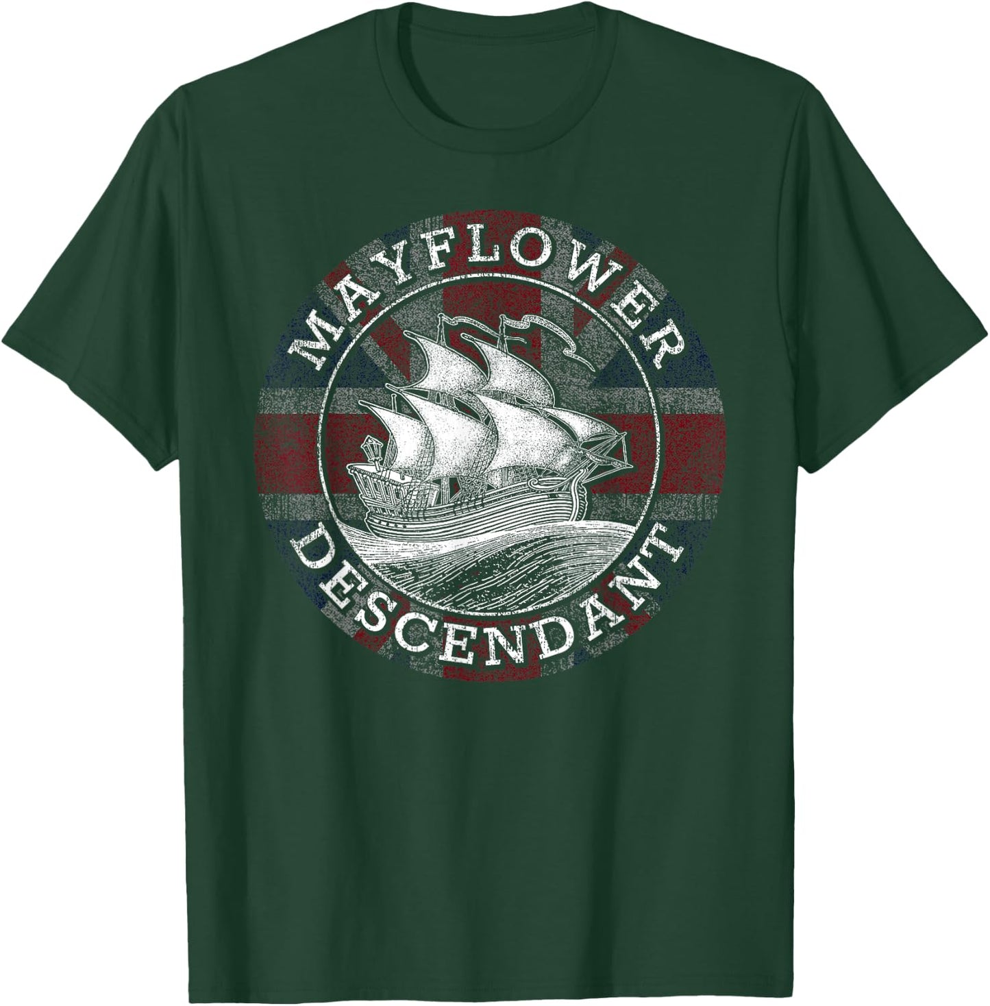 Mayflower Descendant Used Union Jack T-Shirt - T-Shirt | Forest