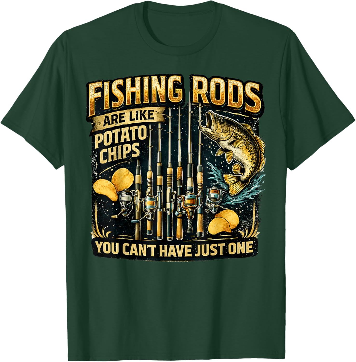 Fishing Rods are Like Potato Chips Fun Fishing Humor T-Shirt - T-Shirt | Forest