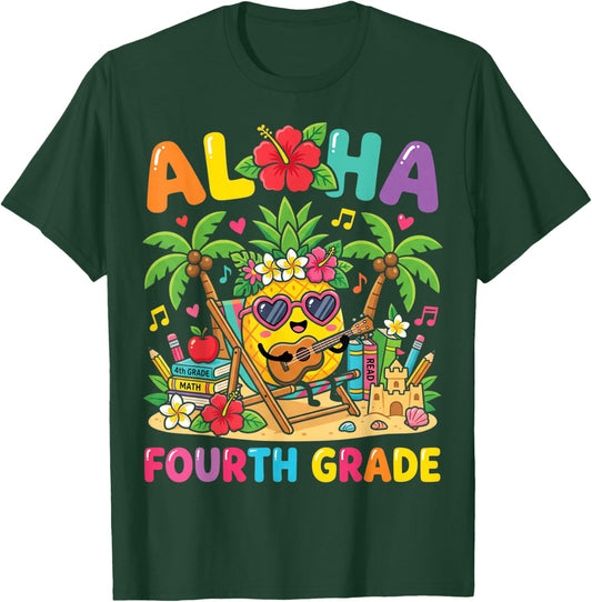 Funny Aloha 4th Grade Student First Day of School Girls Kids T-Shirt - T-Shirt | Forest