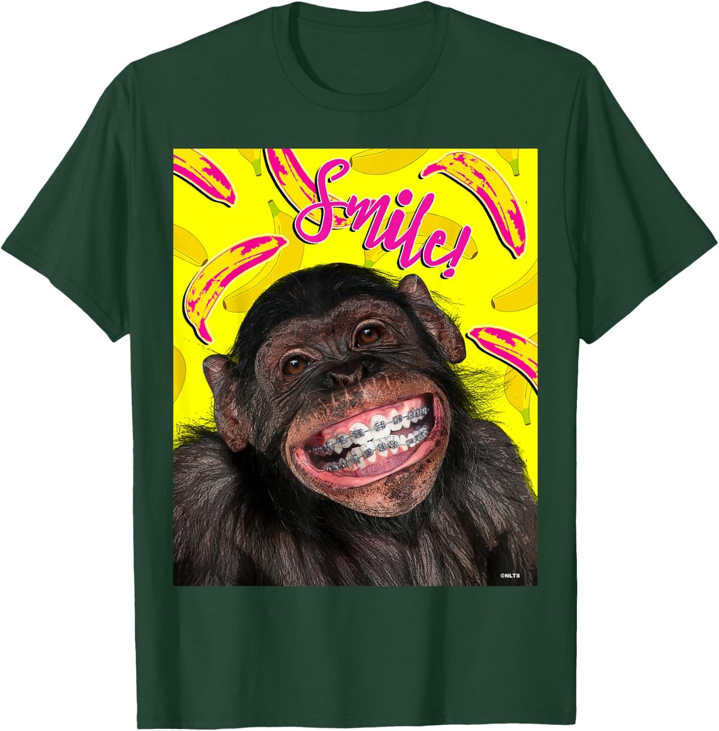 Smile! Smiling chimpanzee with braces Funny Humor T-Shirt - T-Shirt | Forest