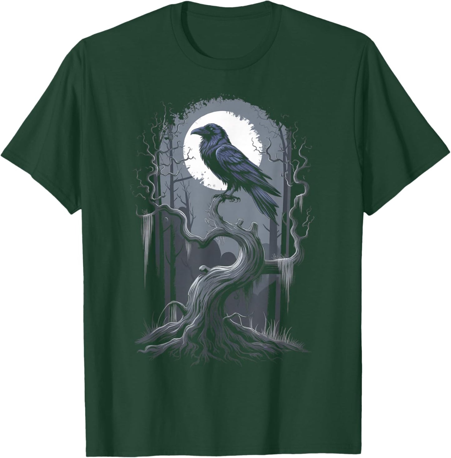 Black Crow Raven Bird Moon Forest T-Shirt - T-Shirt | Forest