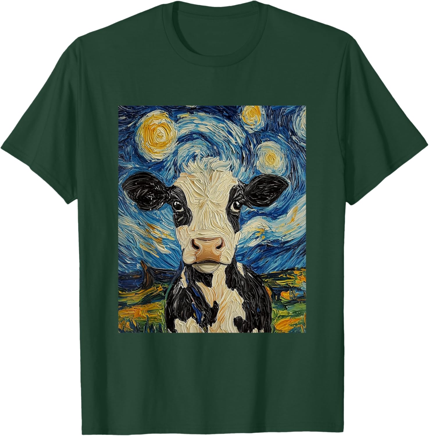 Cow Van Gogh Style Starry Night Funny Graphic T-Shirt - T-Shirt | Forest