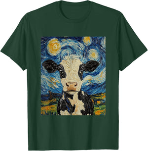 Cow Van Gogh Style Starry Night Funny Graphic T-Shirt - T-Shirt | Forest