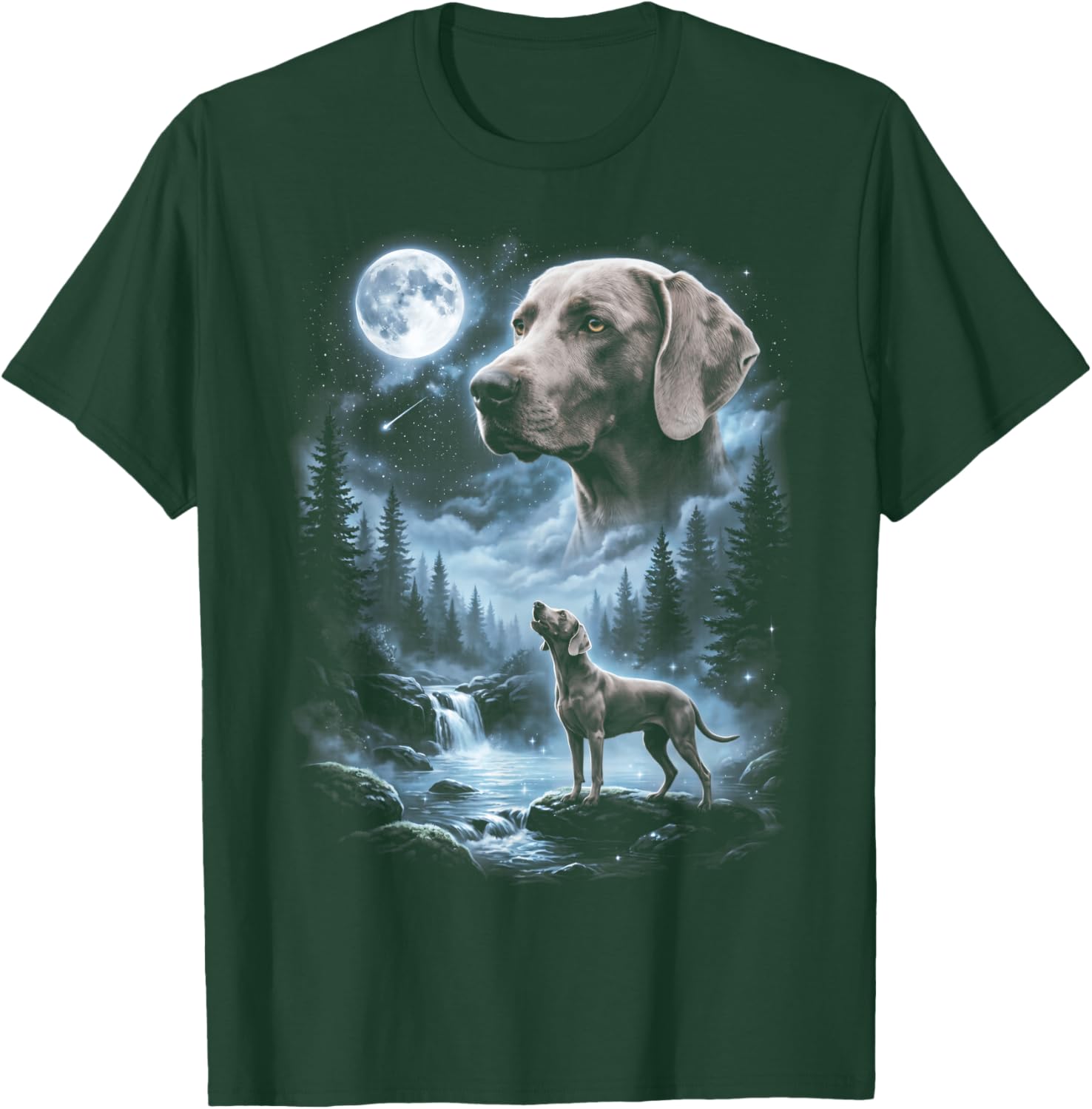 Weimaraner Howling to the Moon Retro 90's Dog T-Shirt - T-Shirt | Forest