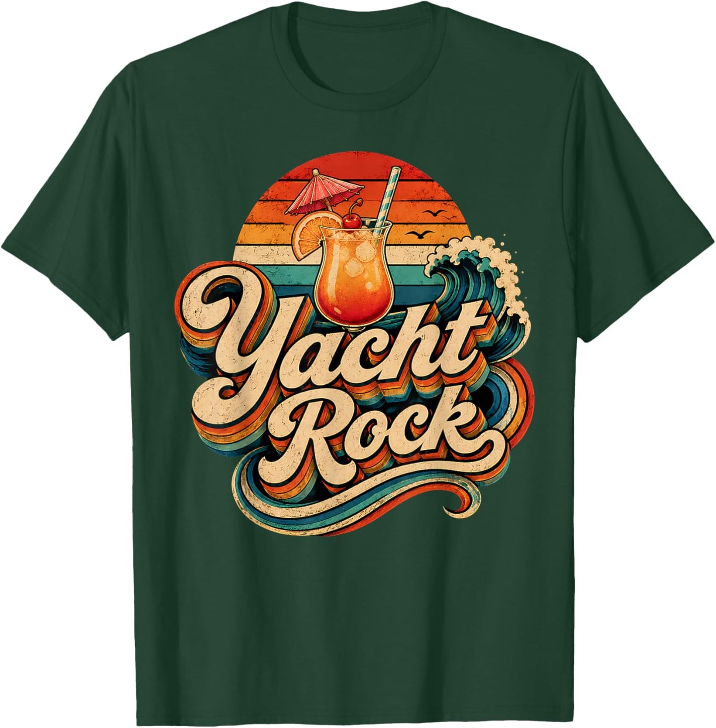 Yacht Rock Cocktail Vintage 70s 80s Music Vibes Grunge Retro T-Shirt - T-Shirt | Forest