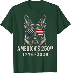 German Shepherd America 250th Anniversary Patriotic 4th July T-Shirt - T-Shirt | Forest