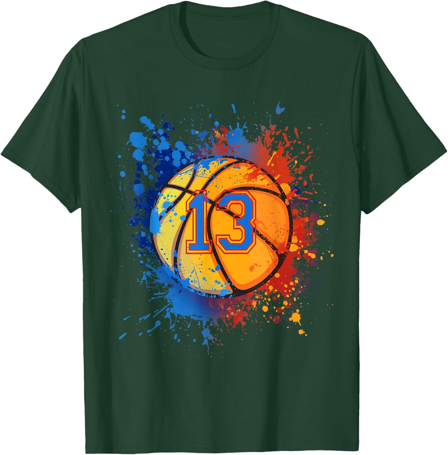 13 Years Old 13th Birthday Basketball Gift Boys Party T-Shirt - T-Shirt | Forest