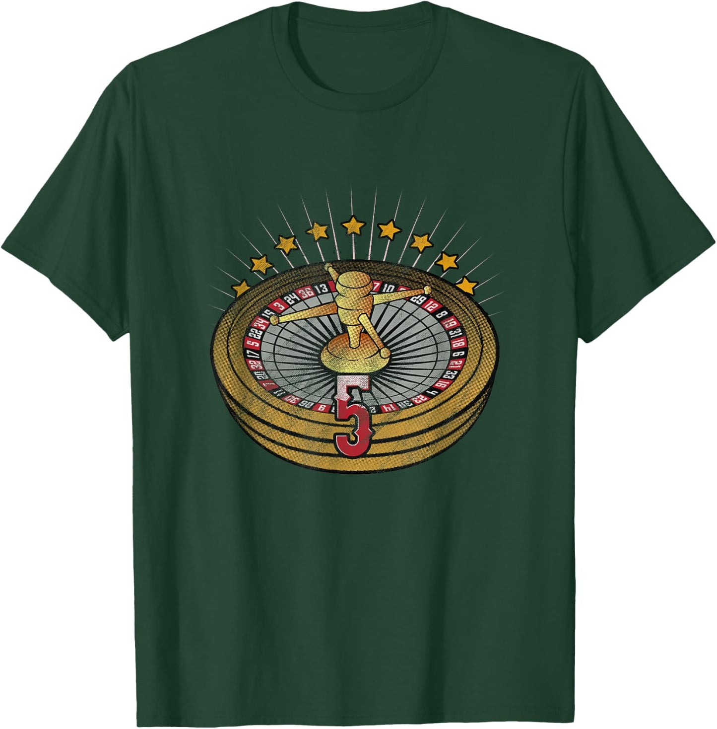 Lucky Number 5 Roulette Wheel Gambling Distressed T-Shirt - T-Shirt | Forest