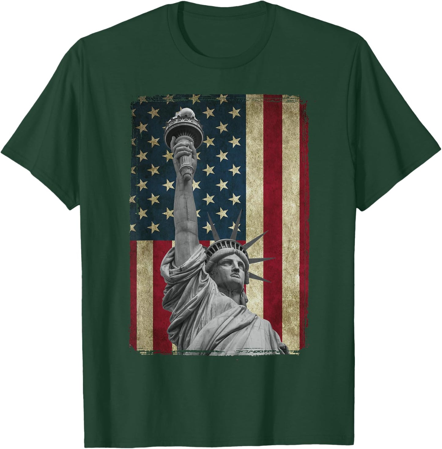 USA American Flag and Statue of Liberty Shirt T-Shirt - T-Shirt | Forest