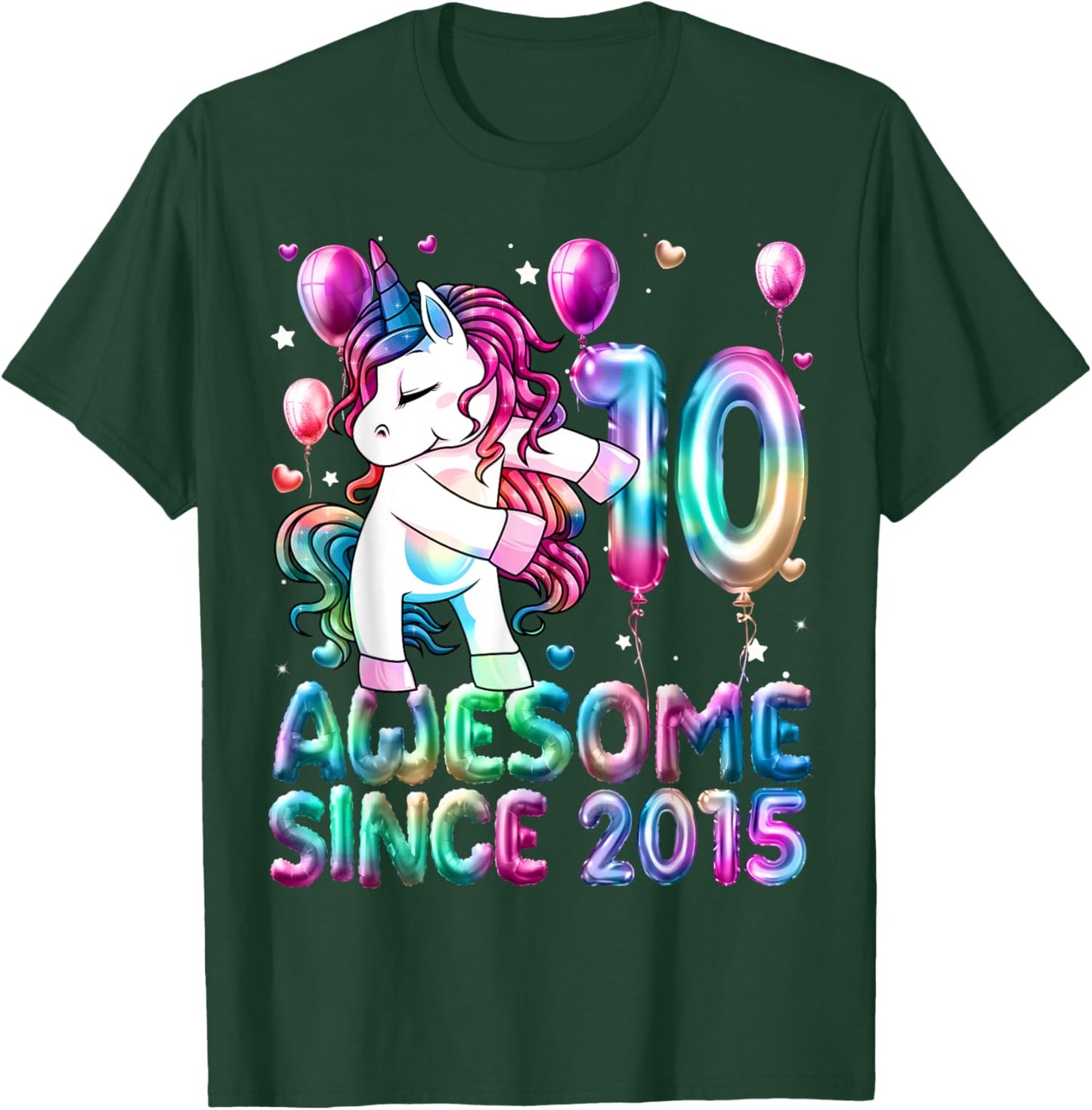 Flossing Unicorn 10 Year Old 10th Birthday Girl Unicorn T-Shirt - T-Shirt | Forest