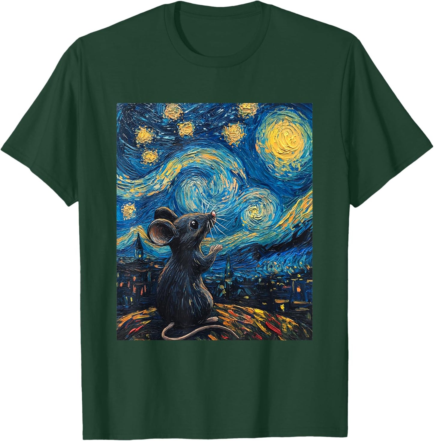 Cute Mouse Rat - Van Gogh Style - Starry Night Graphic T-Shirt - T-Shirt | Forest