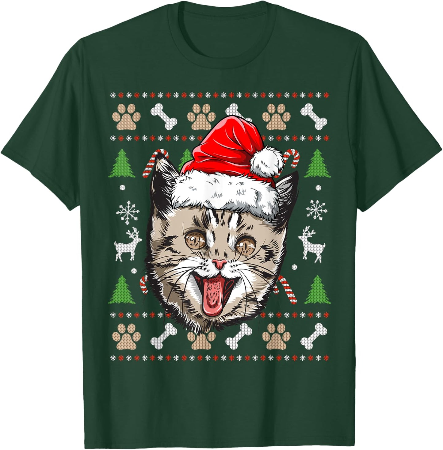 Cat Ugly Christmas Santa Hat Xmas Boys Kids Girls Catmas T-Shirt - T-Shirt | Forest