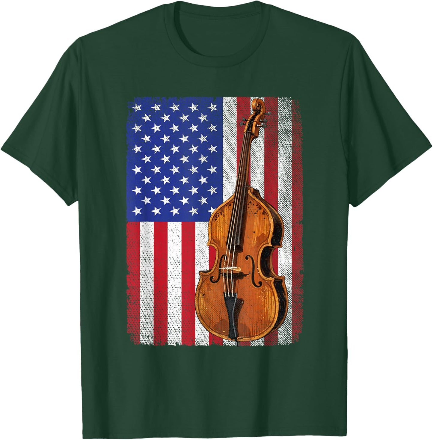 Upright Bass American Flag Patriotic Double Bass Fiddle T-Shirt - T-Shirt | Forest