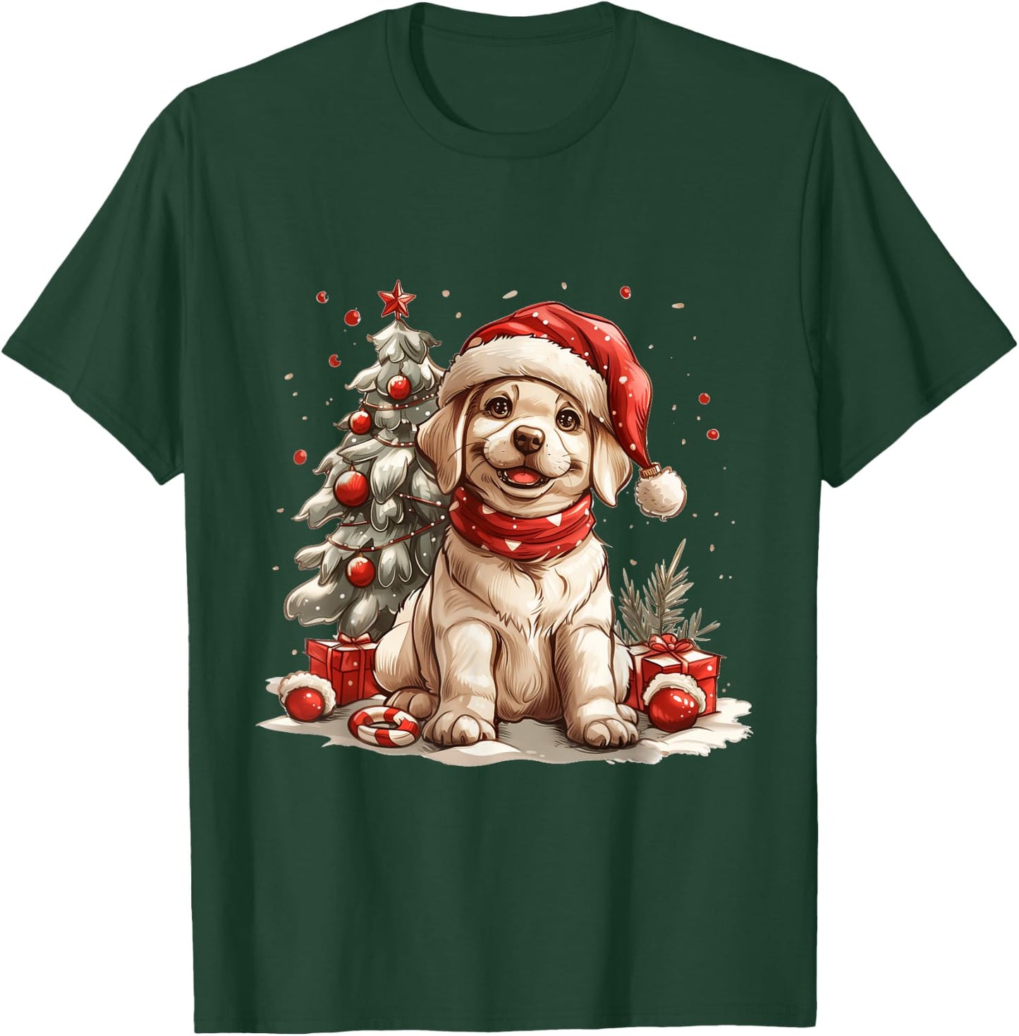 Cute Christmas Yellow Labrador Retriever Puppy Santa Dog Red T-Shirt - T-Shirt | Forest