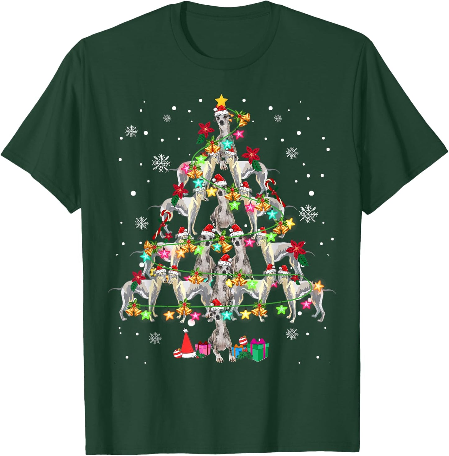 Whippets Christmas Tree Funny Whippets Lover Christmas T-Shirt - T-Shirt | Forest