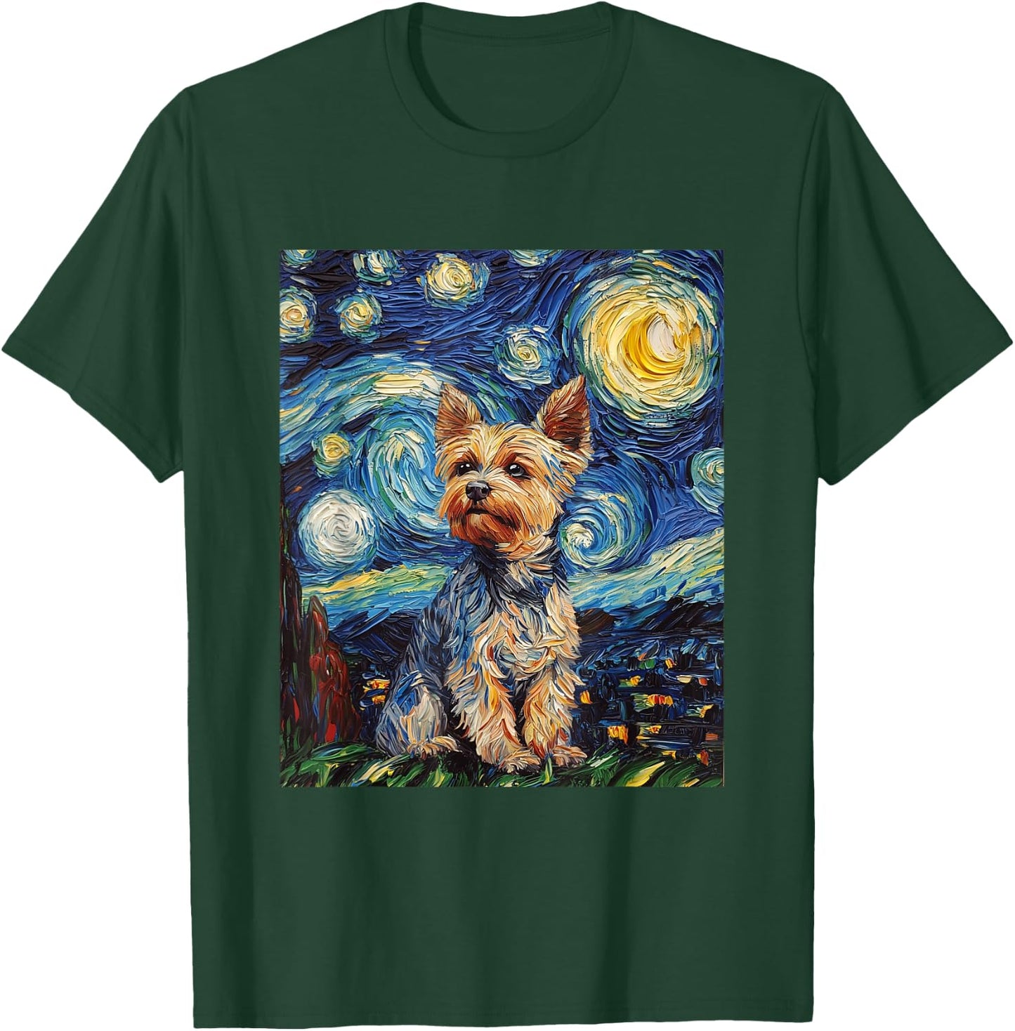 Yorkshire Terrier Yorkie Dog Van Gogh Style Starry Night T-Shirt - T-Shirt | Forest