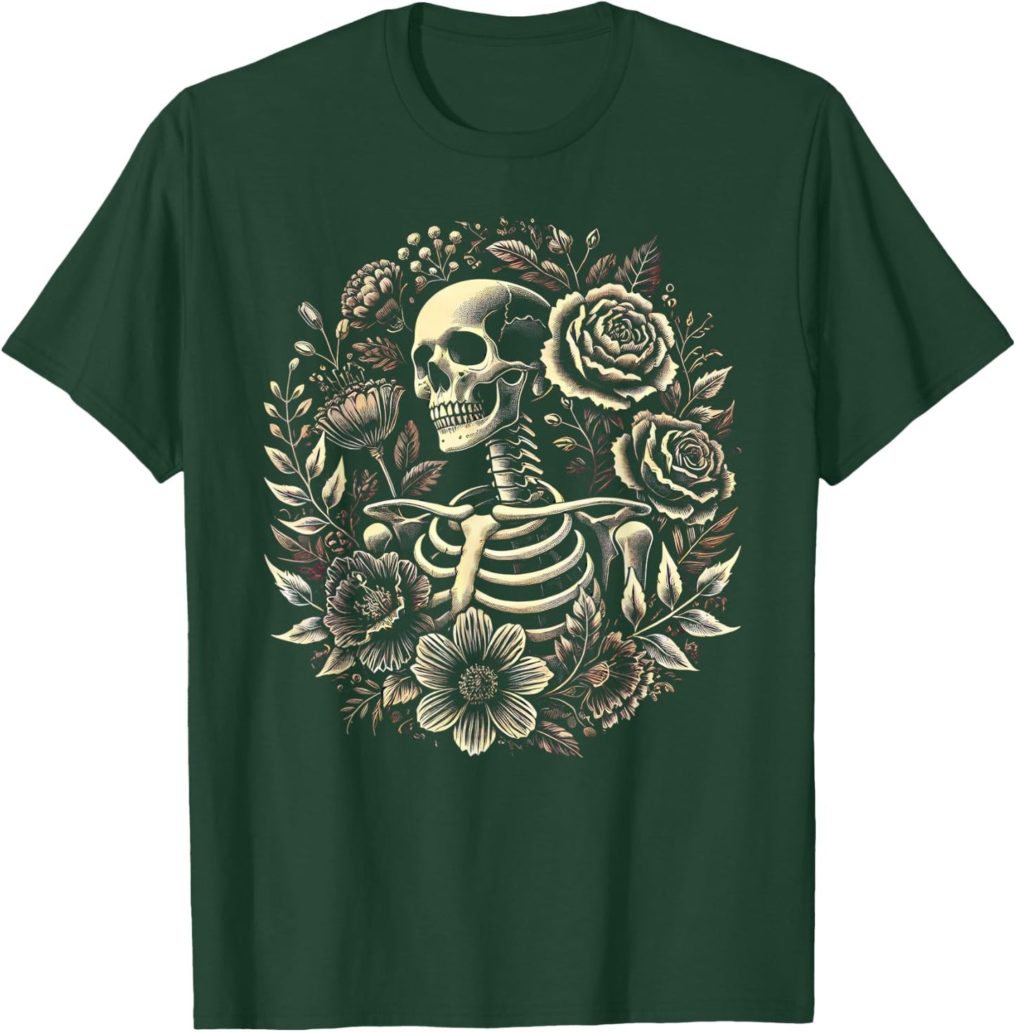 Floral Skeleton Flowers Goth Occult Death Dark Aesthetic T-Shirt - T-Shirt | Forest