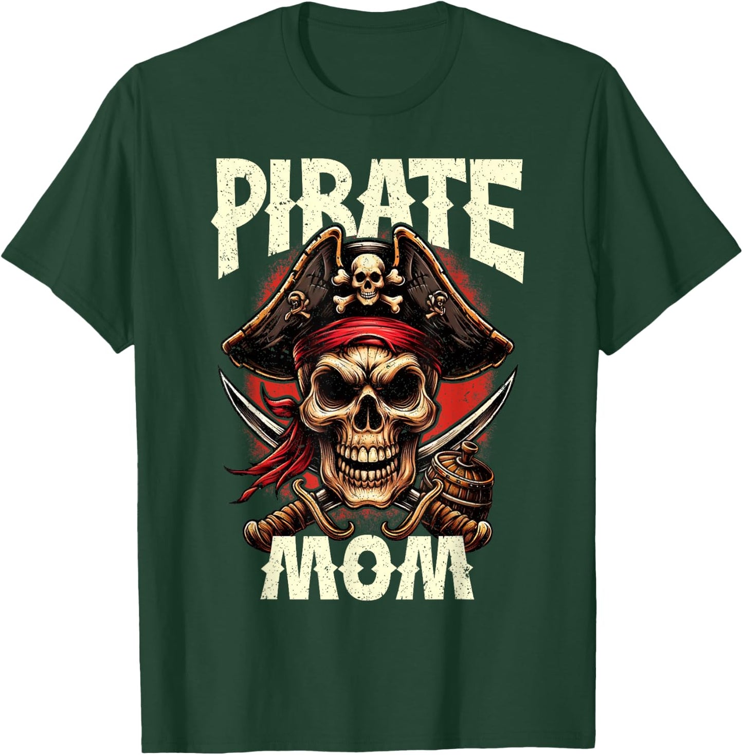 Pirate Mom Skull Jolly Roger Flag Halloween Pirate Family T-Shirt - T-Shirt | Forest