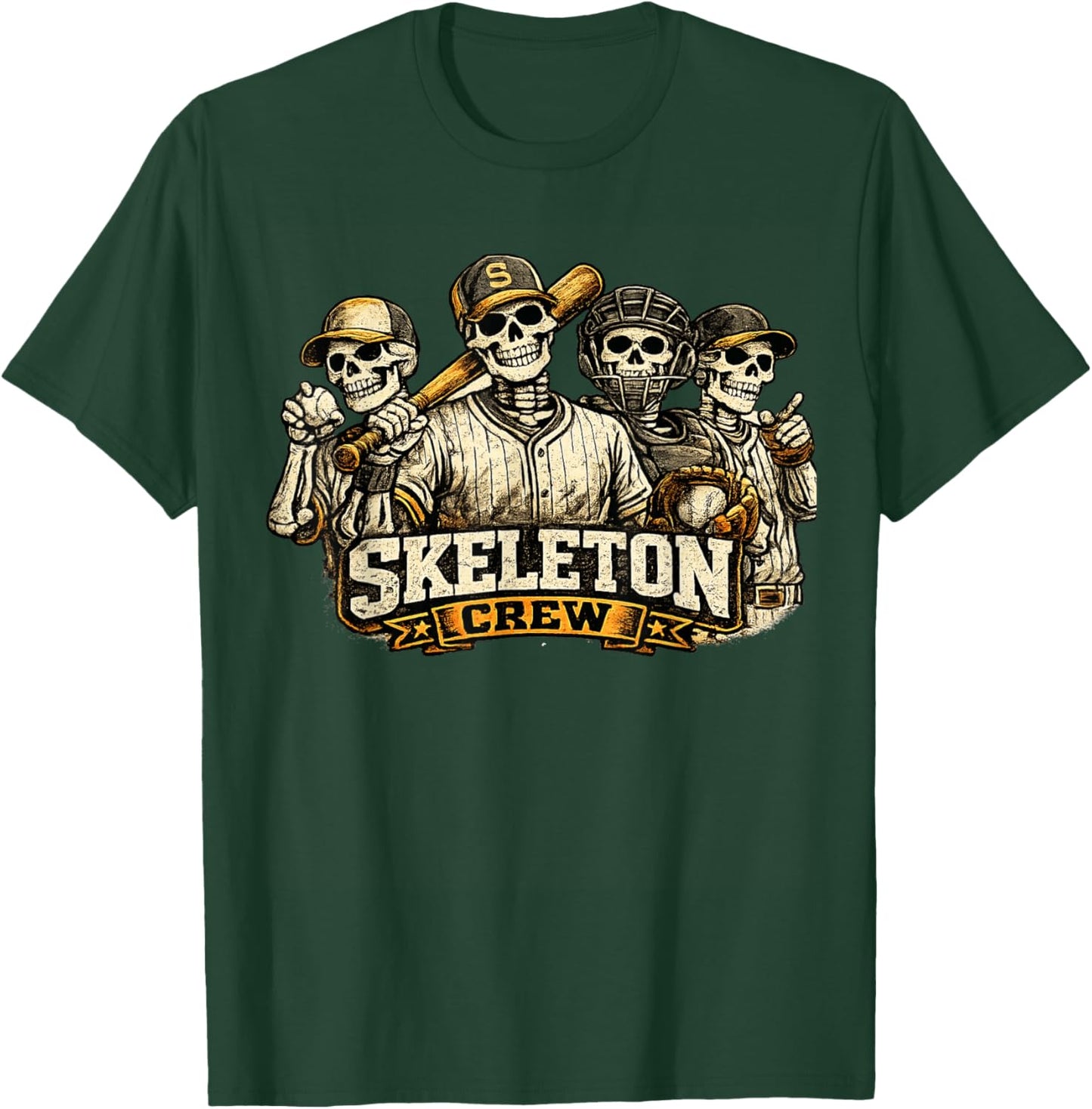 Skeleton Crew Baseball Halloween T-Shirt - T-Shirt | Forest