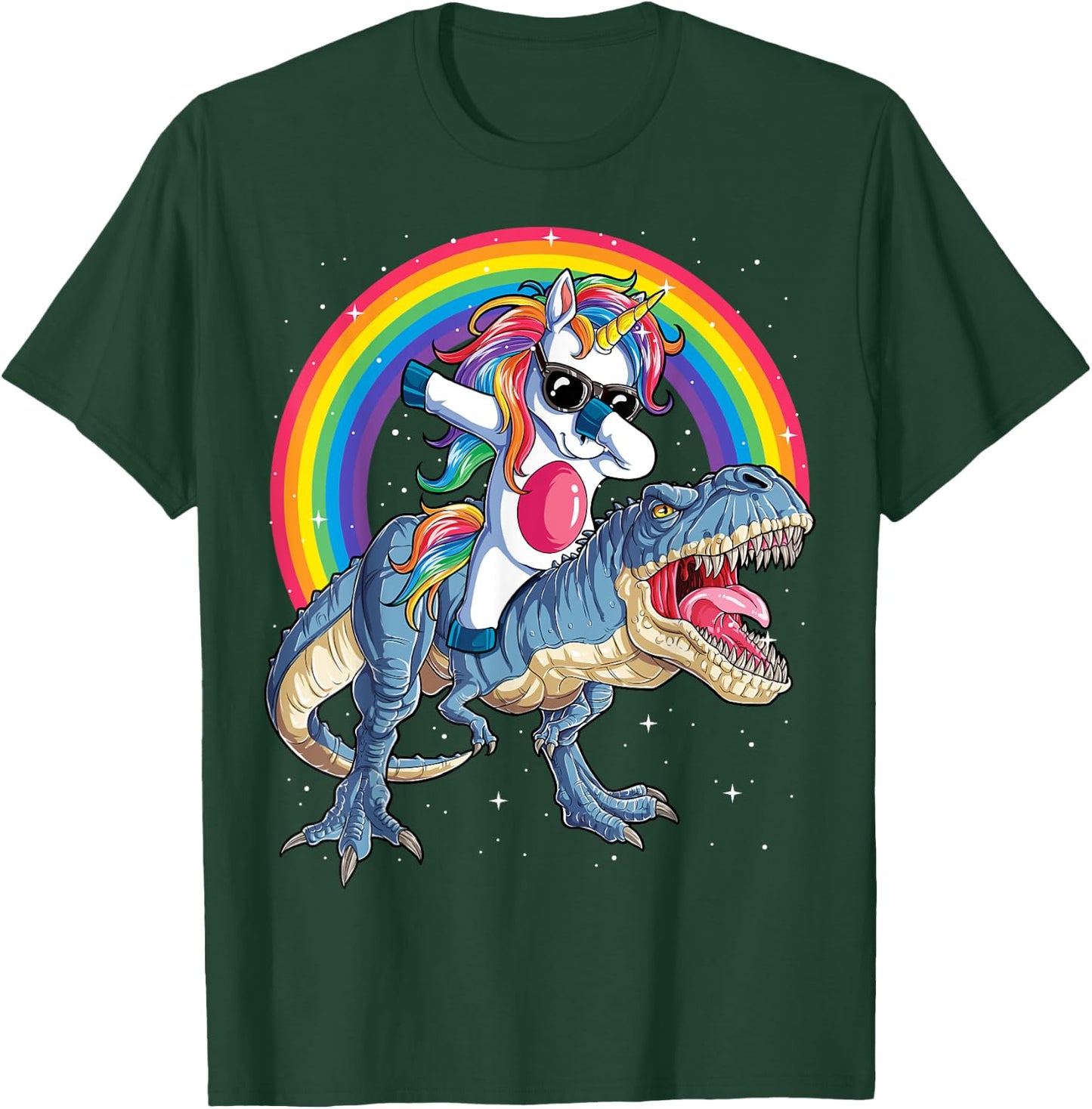 Dabbing Unicorn Dinosaur T-rex Boys Girls Rainbow Galaxy T-Shirt - T-Shirt | Forest