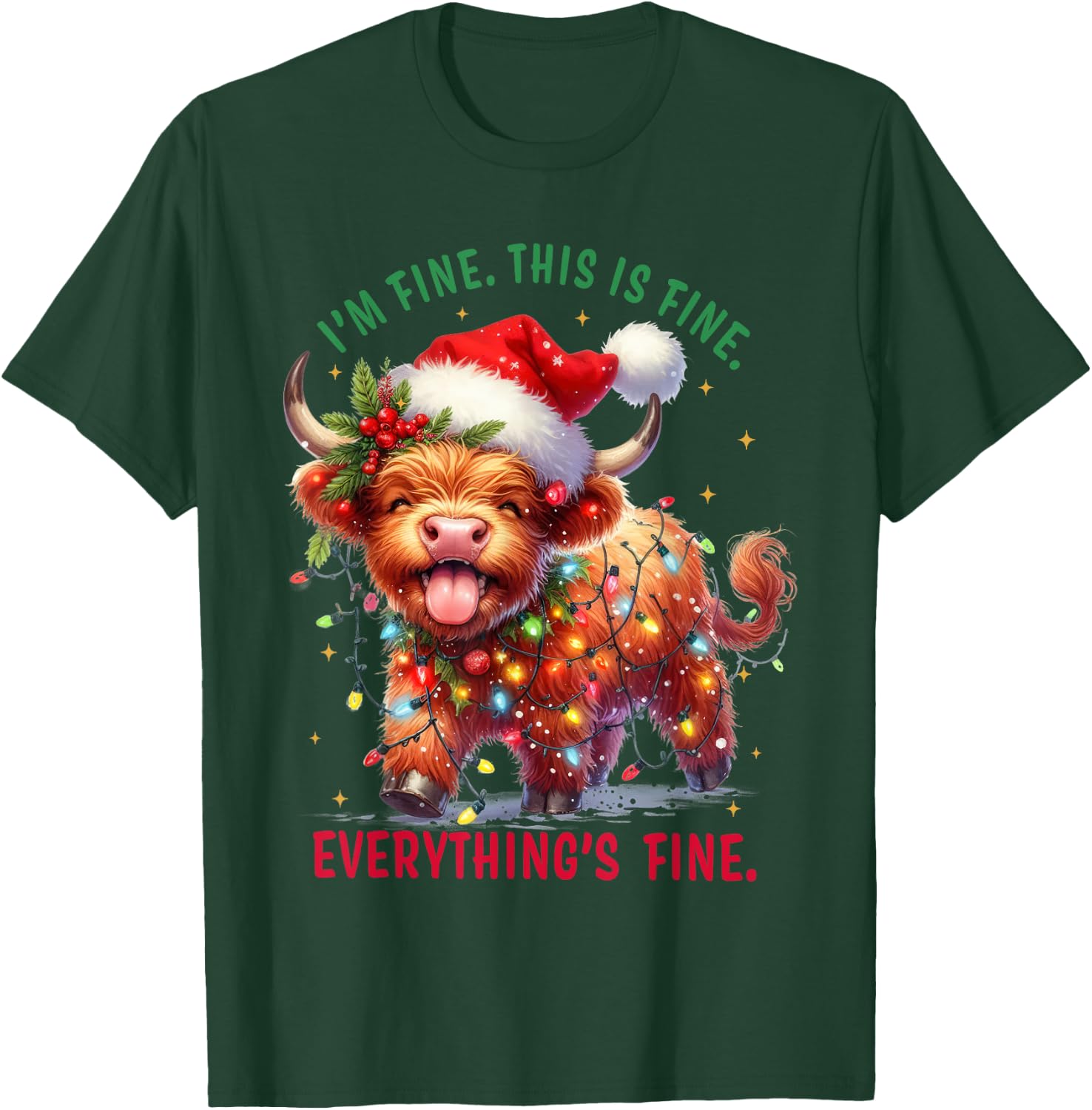 Scottish Highland Cow Christmas Pajama Women Kids T-Shirt - T-Shirt | Forest