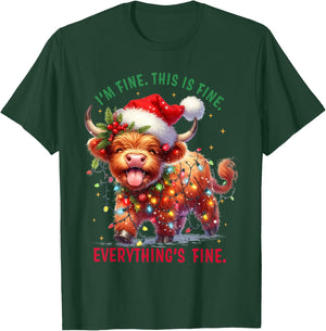 Scottish Highland Cow Christmas Pajama Women Kids T-Shirt - T-Shirt | Forest