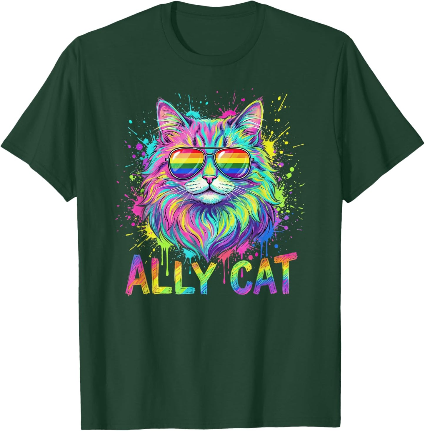 Ally Cat LGBTQ Rainbow Pride Month Purride Animal Men Women T-Shirt - T-Shirt | Forest