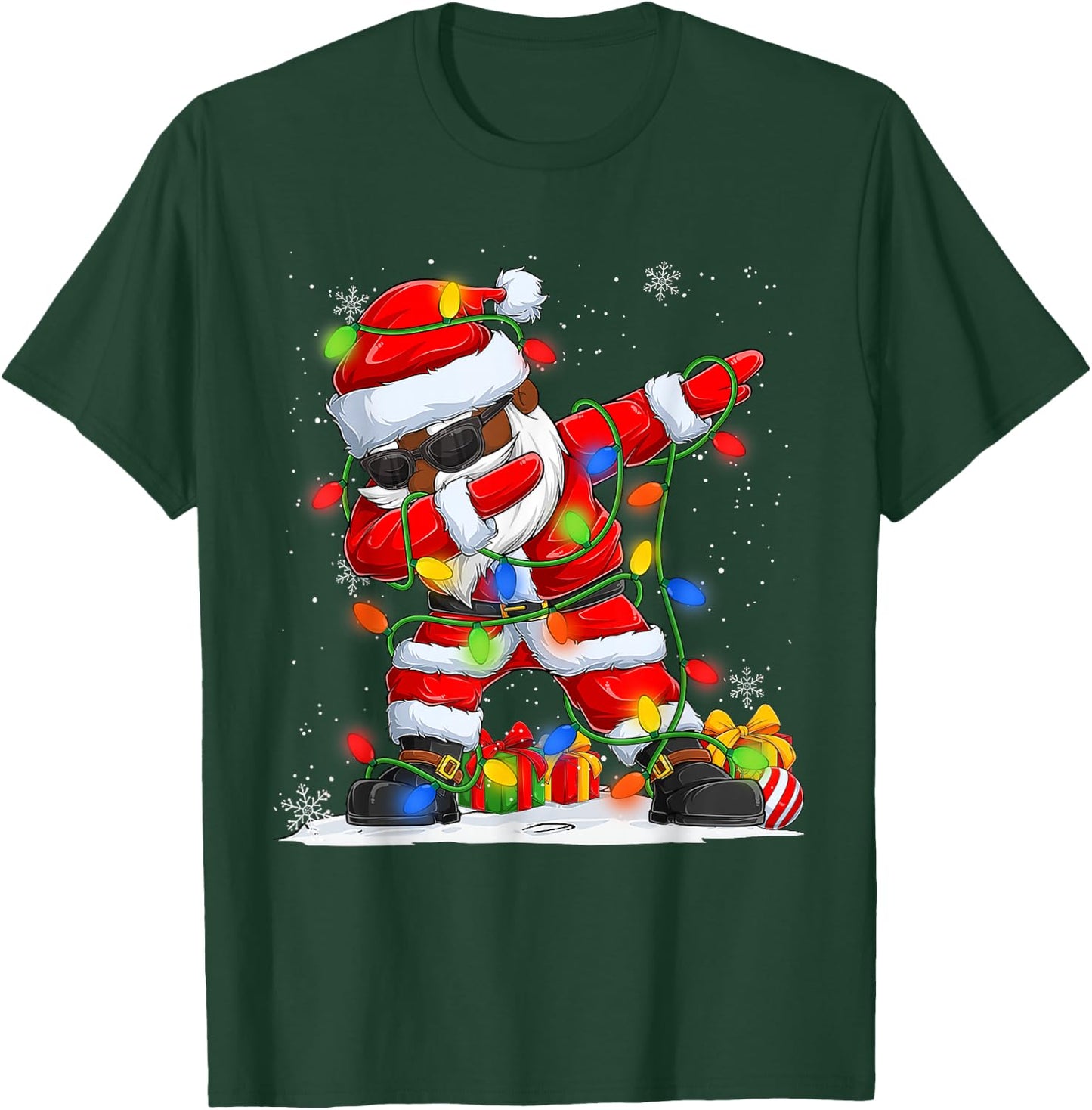 Dabbing Santa Black African American Men Boys Christmas 2025 T-Shirt - T-Shirt | Forest