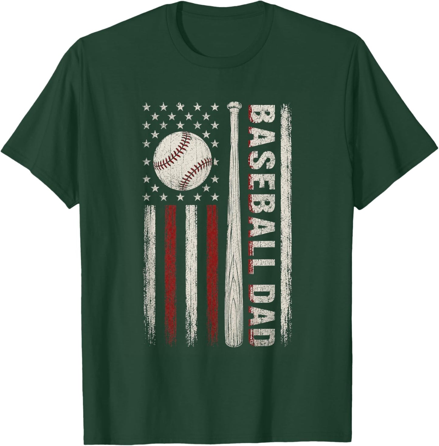 Baseball Dad American Flag Patriotic Game Day USA Flag T-Shirt - T-Shirt | Forest